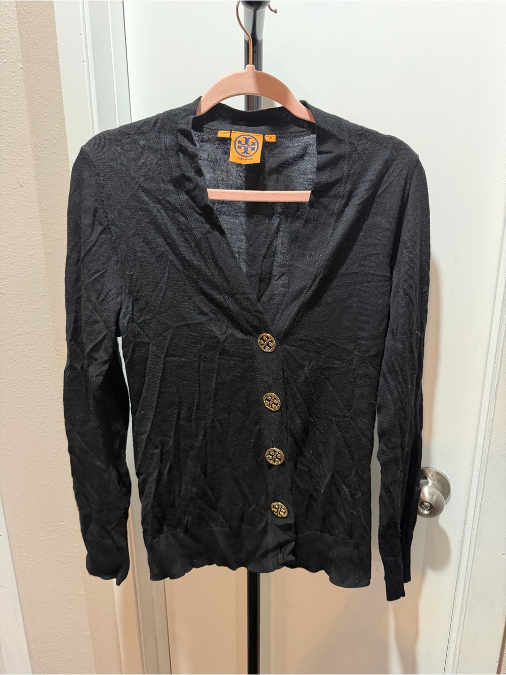 Tory Burch 100% Merino Wool Black Cardigan Sweater Size Medium